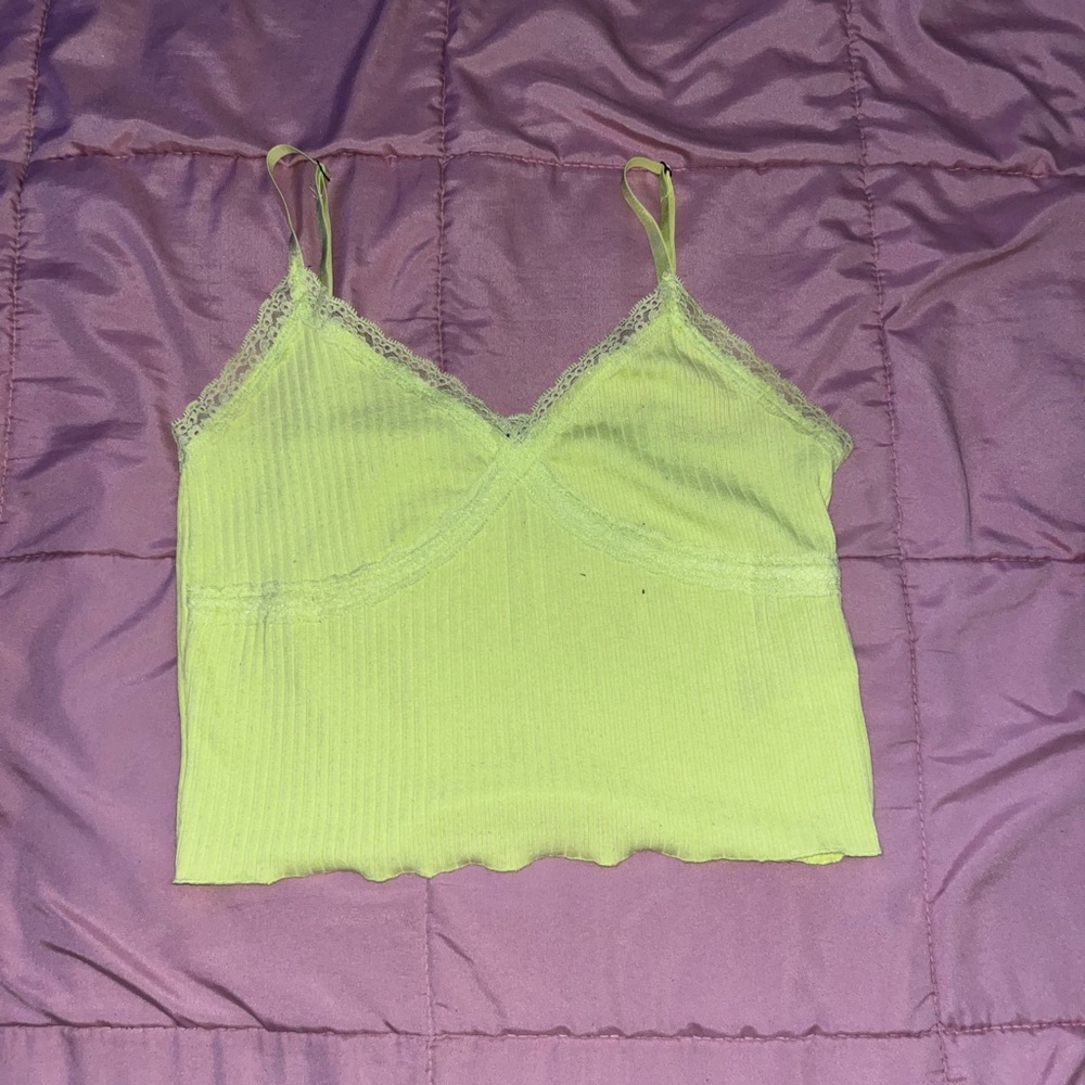 Green lace crop top